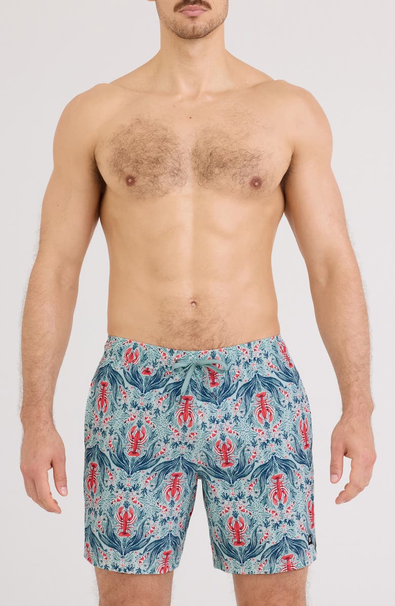 SAXX Oh Buoy 2N1 7-Inch Volley Swim Trunks, Main, color, Lobster Flourish-Mint