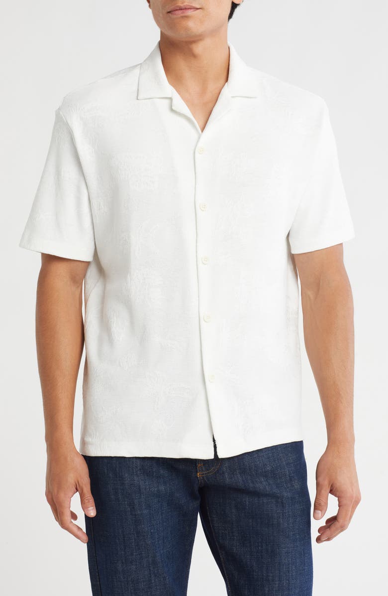 DENIM AND FLOWER Textured Camp Shirt, Main, color, Off White