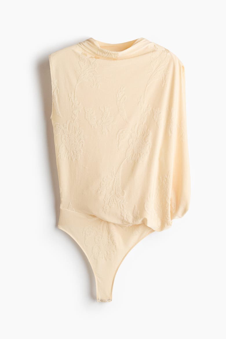 Jacquard-Knit Thong Bodysuit, Alternate, color, Cream