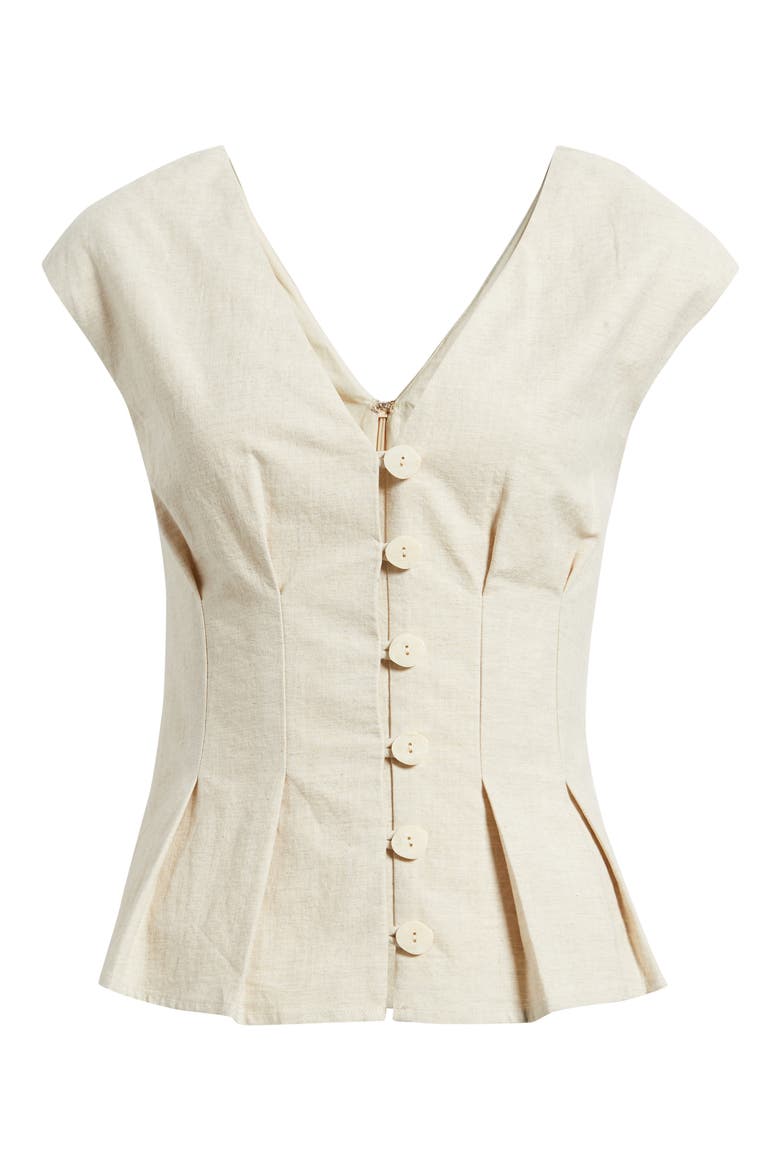 Nova Pleated Cap Sleeve Cotton & Linen Top, Alternate, color, NATURAL