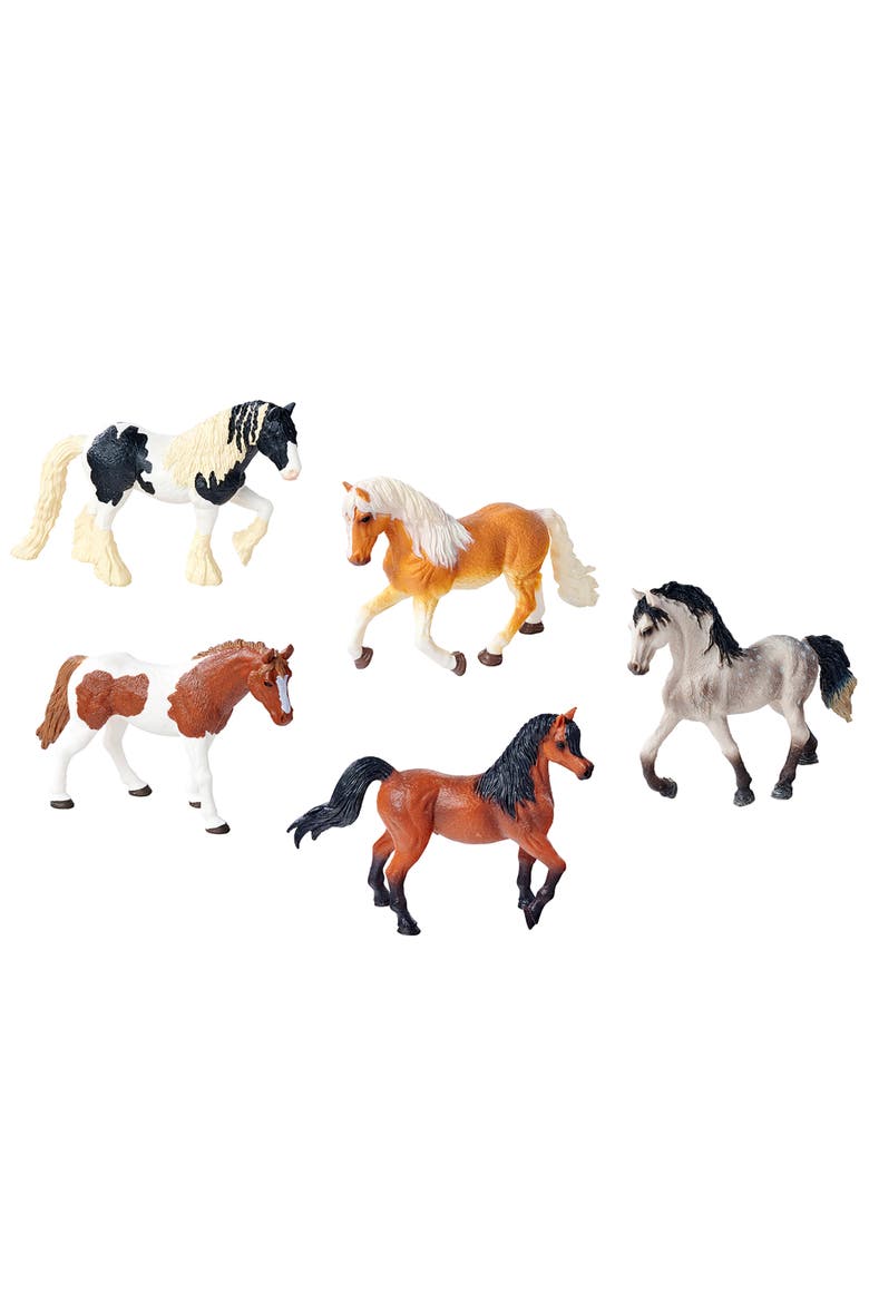 Horse Set 5 Pony Figurines Realistic Animal Toys for Kids 3+, Main, color, Multicolored