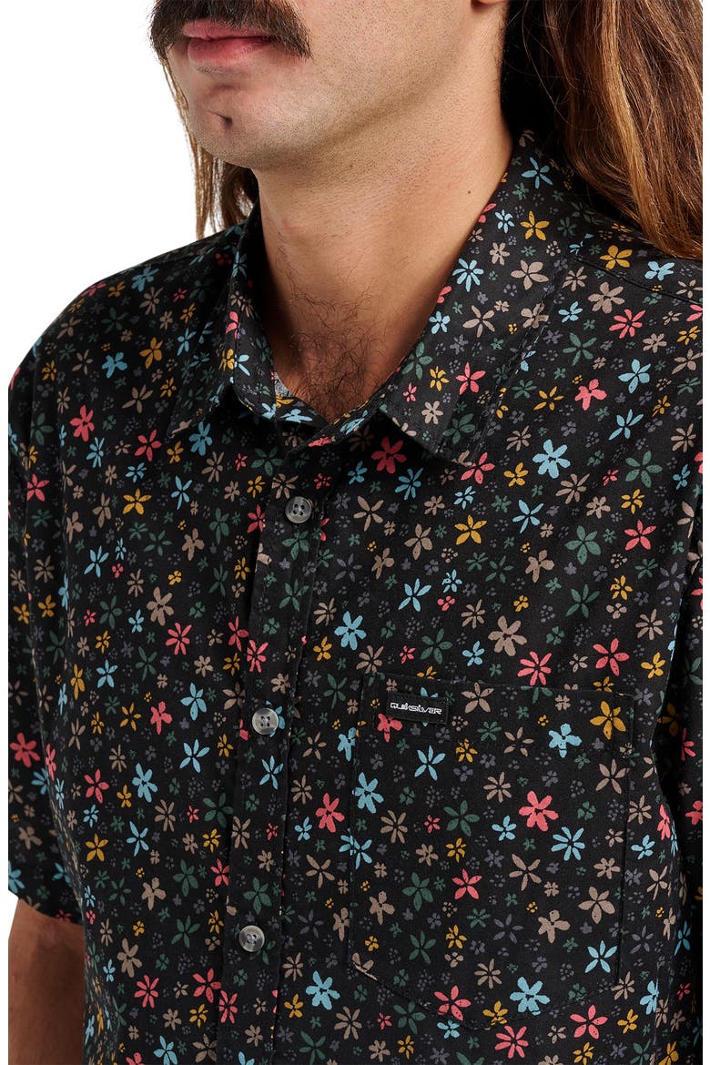 Ditsy Mini Classic Floral Short Sleeve Cotton Button-Up Shirt, Alternate, color, ECLIPSE