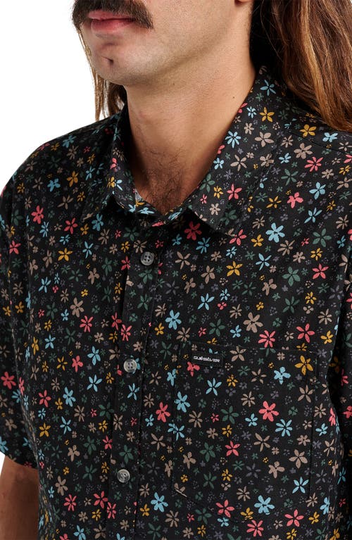 Quiksilver Ditsy Mini Classic Floral Short Sleeve Cotton Button-up Shirt In Black