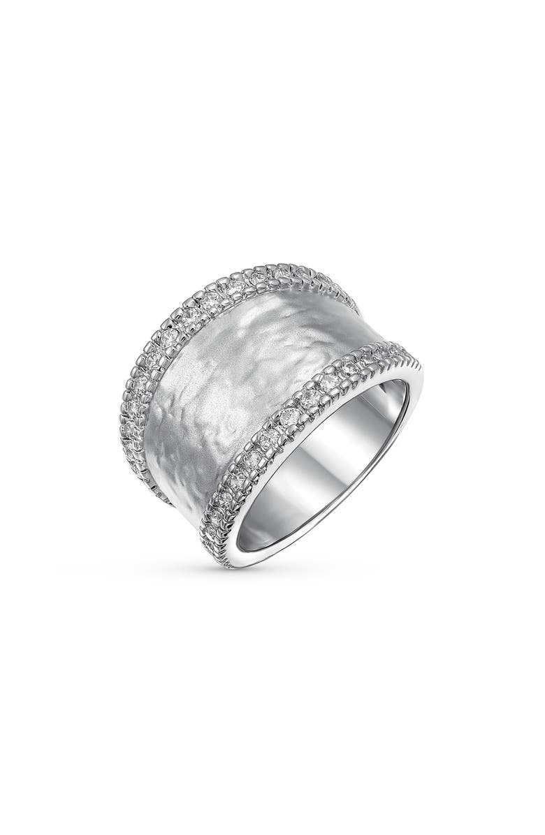 BLING JEWELRY Pave CZ Hammered Wide Band Ring, Main, color, 