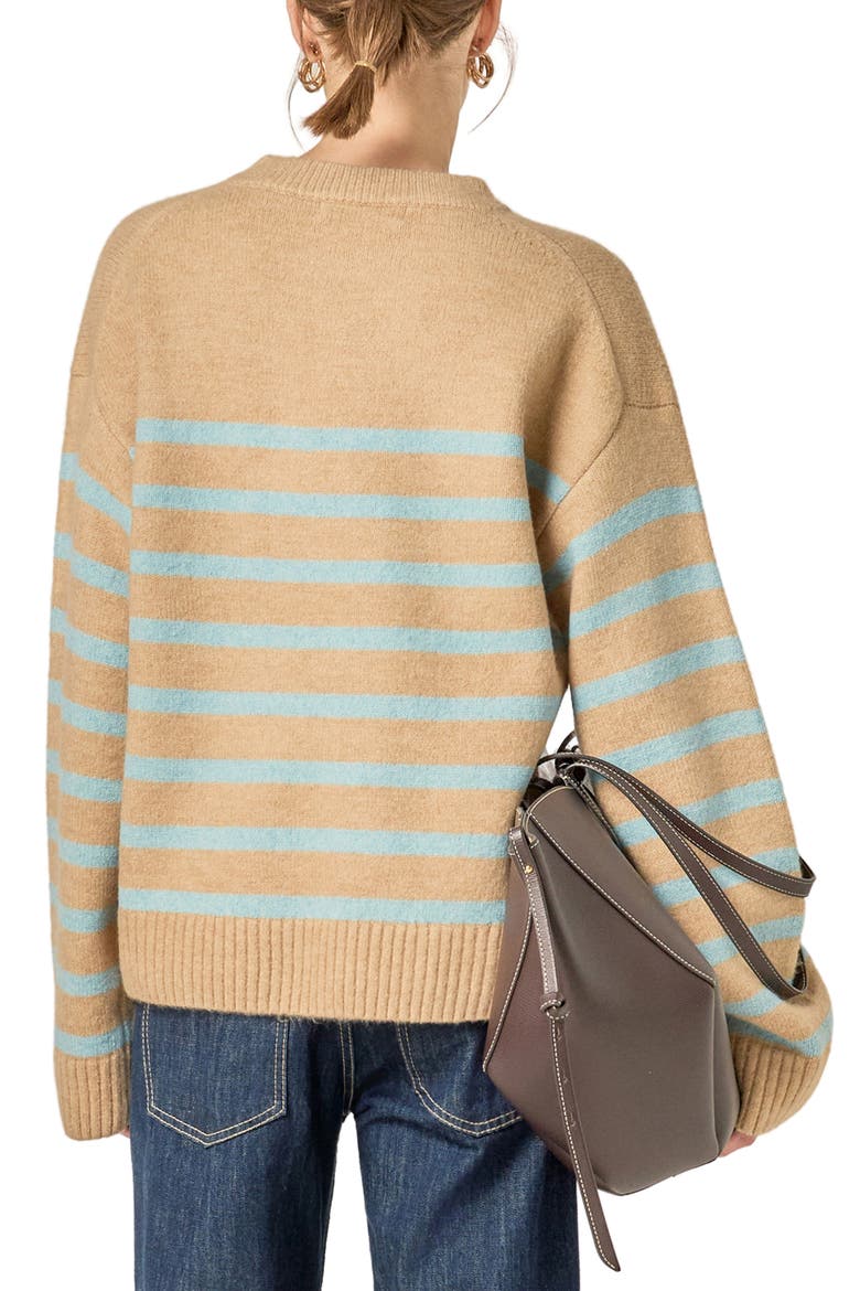 Stripe Crewneck Sweater, Alternate, color, TAN/ POWDER BLUE
