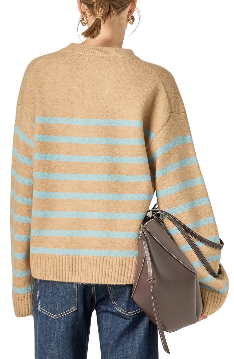 English Factory Stripe Crewneck Sweater, Alternate, color, Tan/ Powder Blue