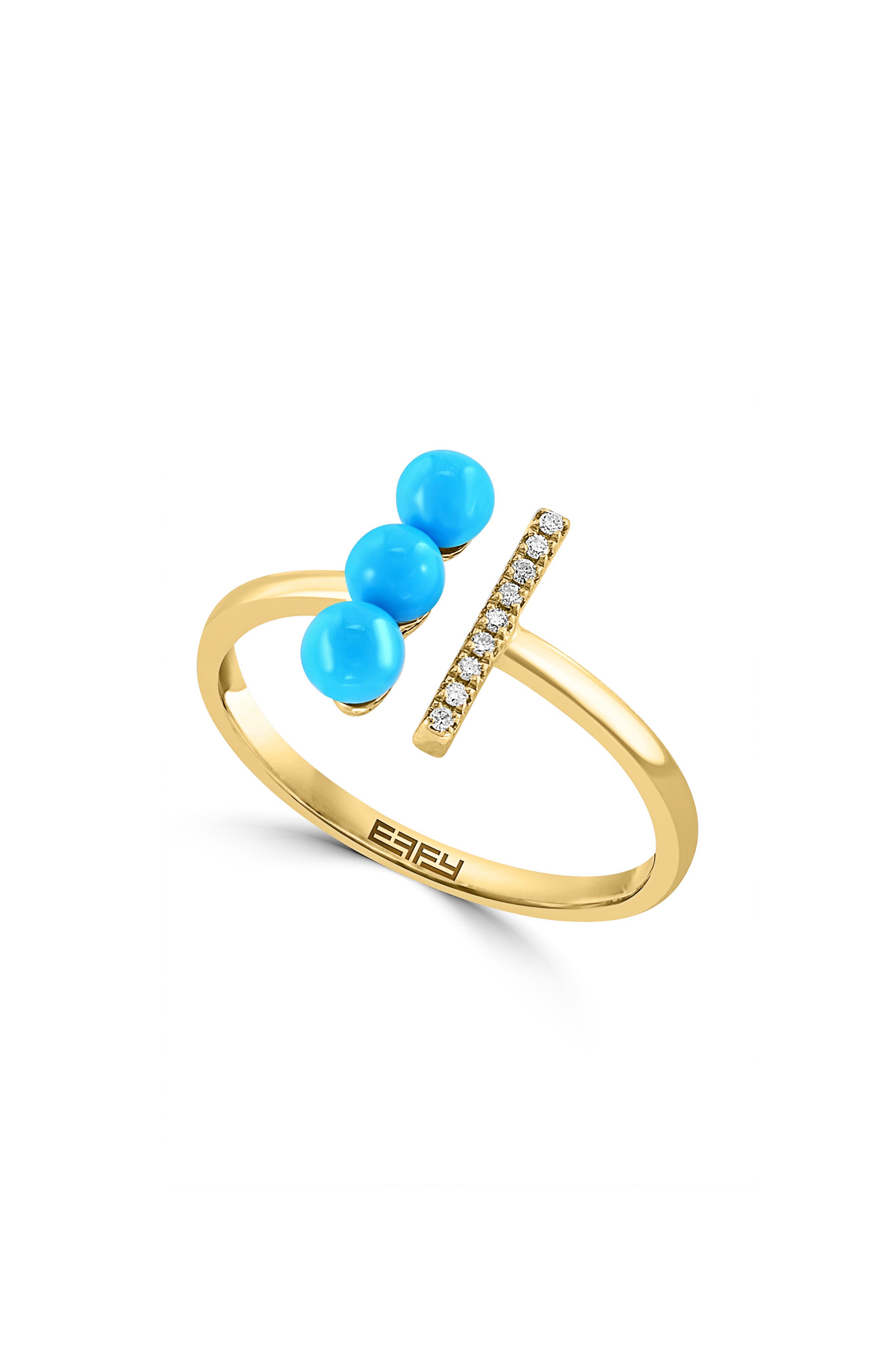 EFFY 14K Yellow Gold Diamond & Turquoise Open Band Ring