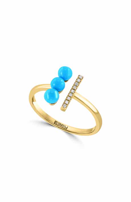 EFFY 14K Yellow Gold Diamond & Turquoise Open Band Ring