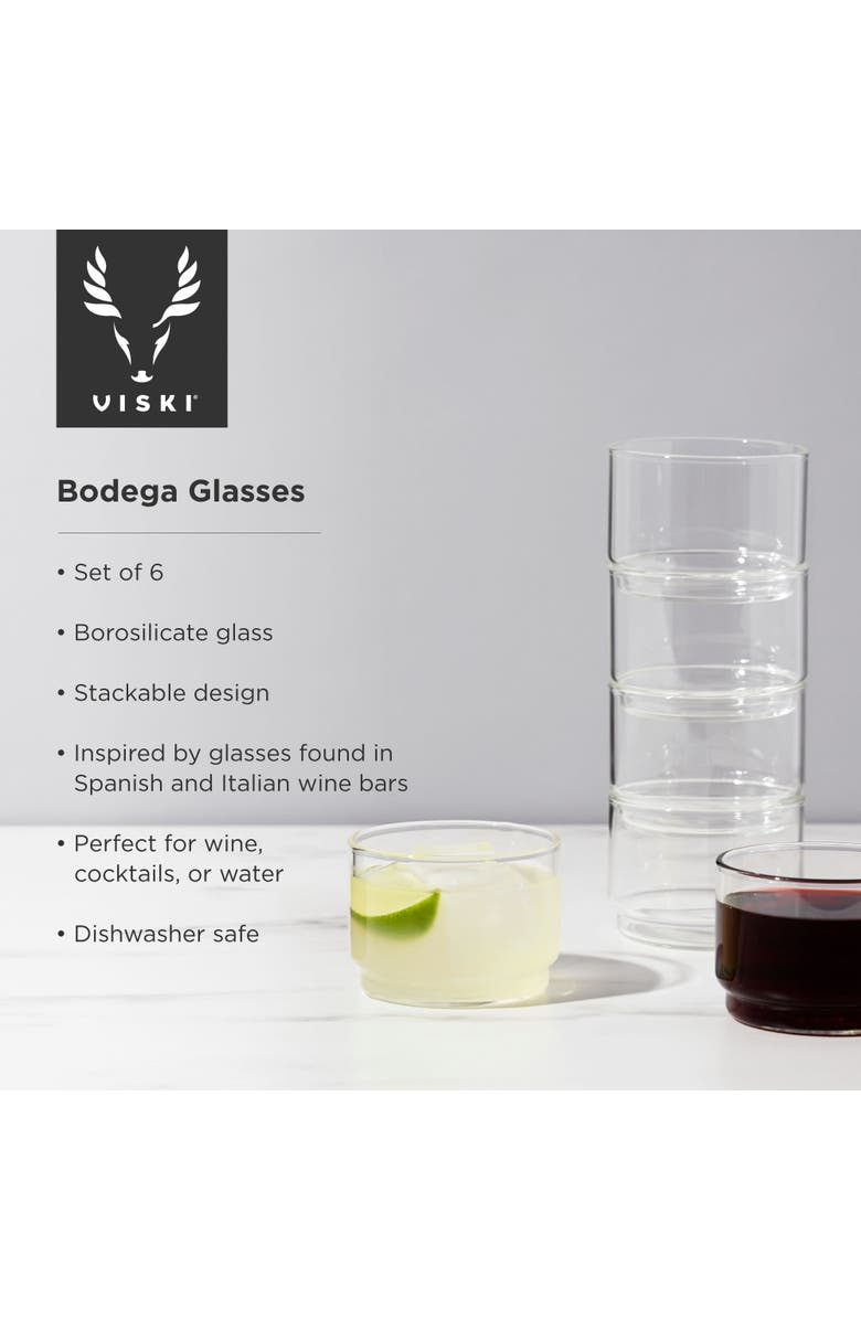 Viski Raye Crystal Bodega Glasses Set of 6, Alternate, color, Clear