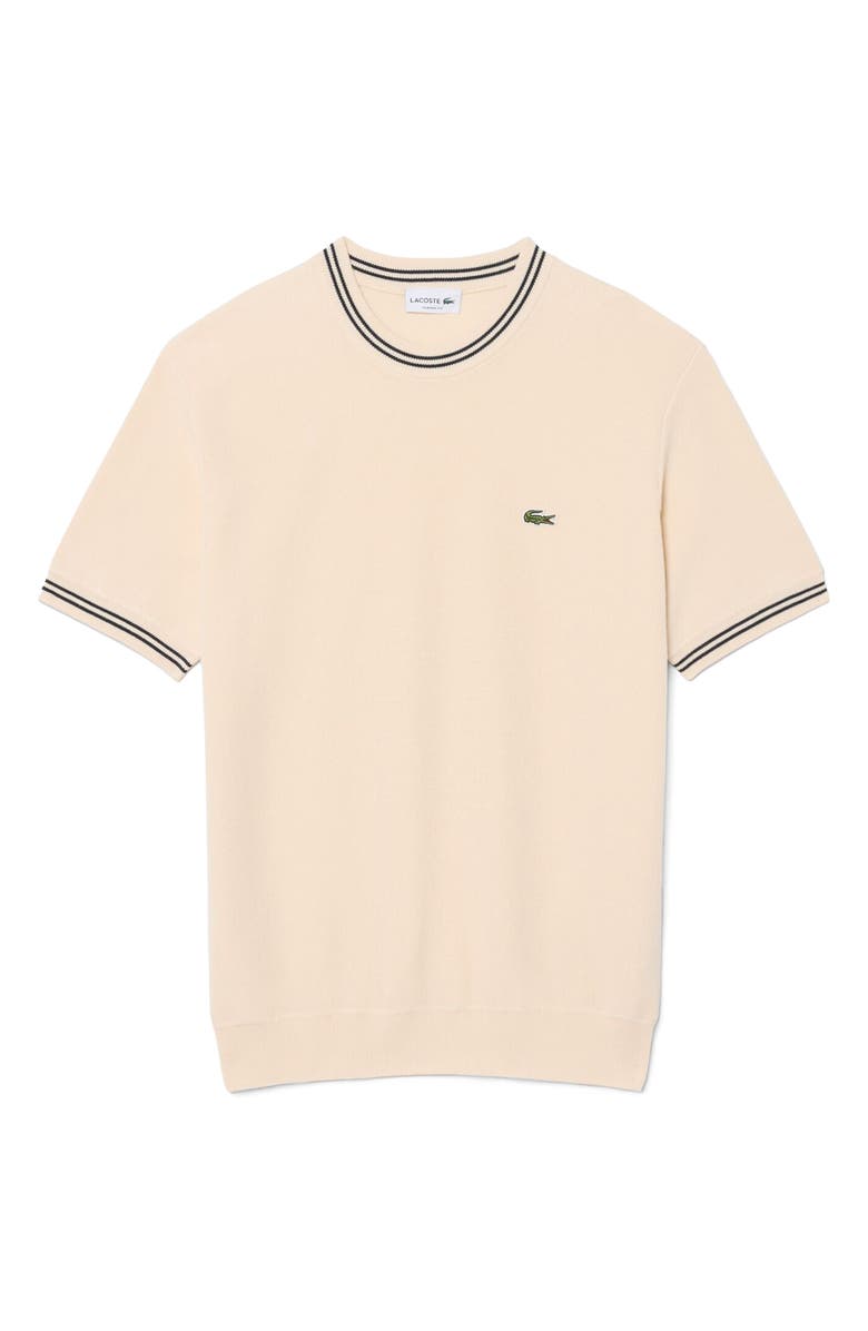 Lacoste Tipped Crewneck Cotton Sweater, Alternate, color, Naturel Clair/ Blackbird