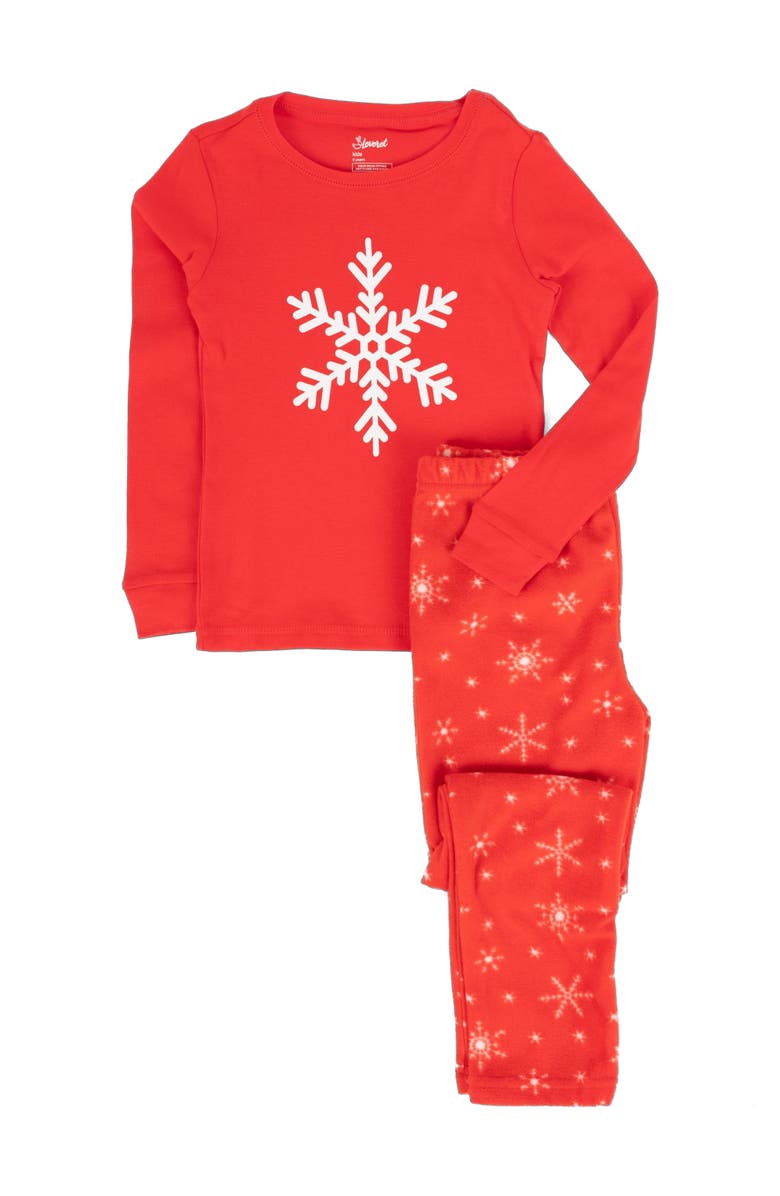 Leveret Kids Cotton Top & Fleece Pants Printed Holiday Pajamas, Alternate, color, Snowflake