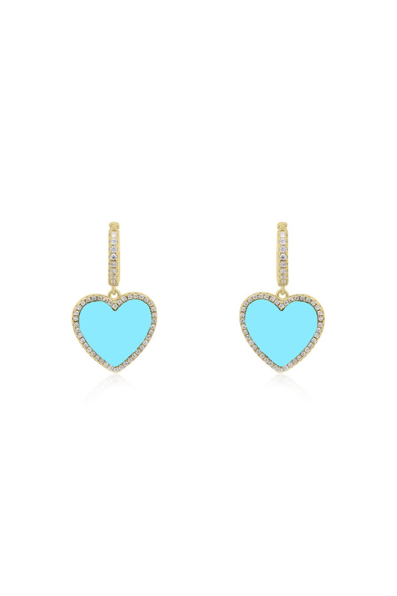 Large Turquoise CZ Halo Heart Dangle Earrings, Alternate, color, Turquoise