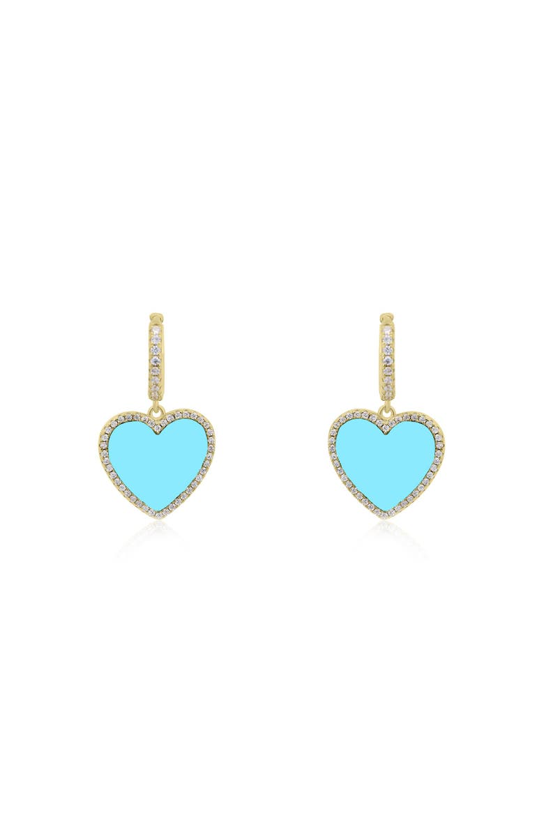 The Lovery Fine Jewelry Large Turquoise CZ Halo Heart Dangle Earrings, Alternate, color, Turquoise
