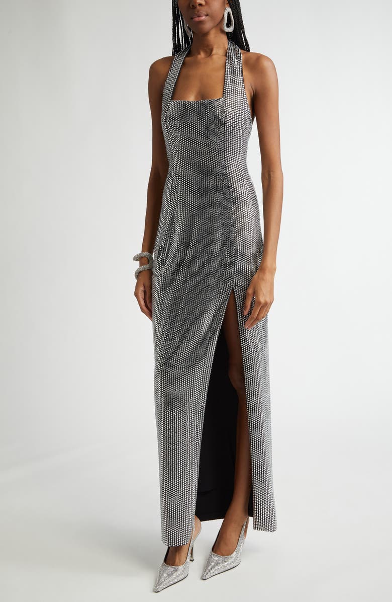 Area Crystal Embellished Halter Gown, Alternate, color,