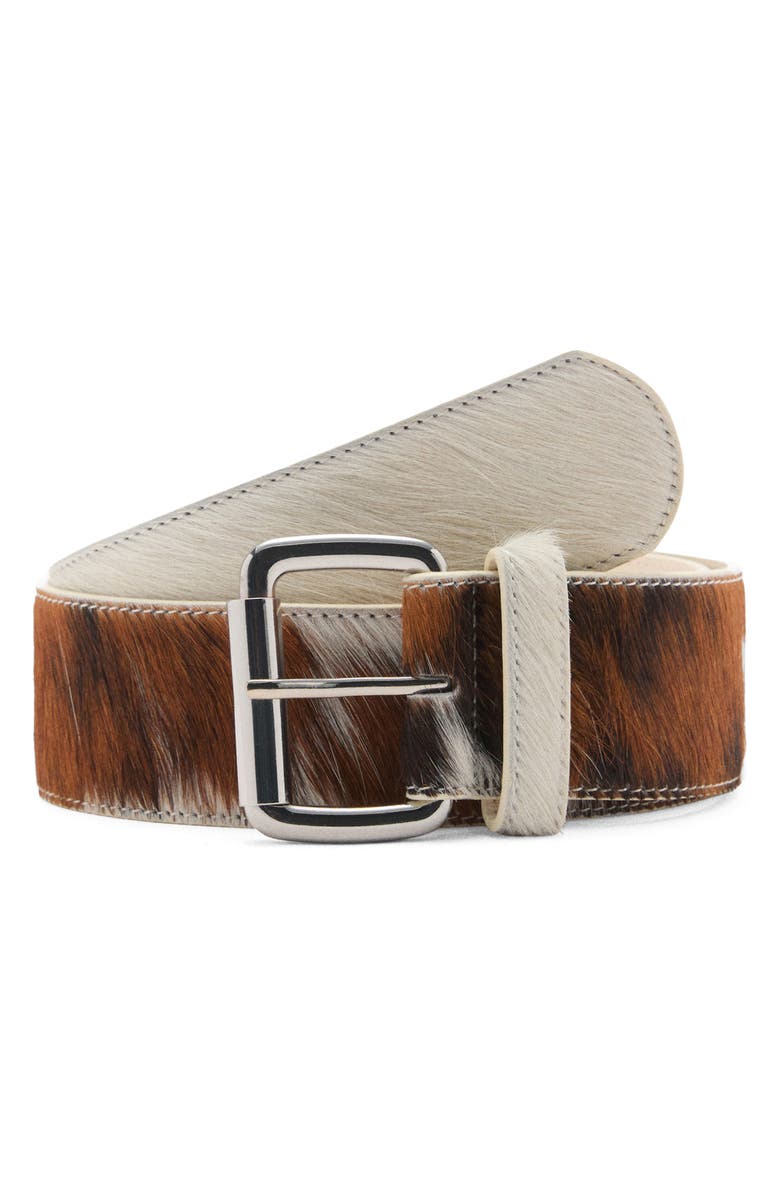MANGO Bovine Print Genuine Calf Hair Belt, Main, color, 