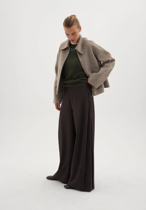 Revyn Side Pleat Wide Leg Trousers