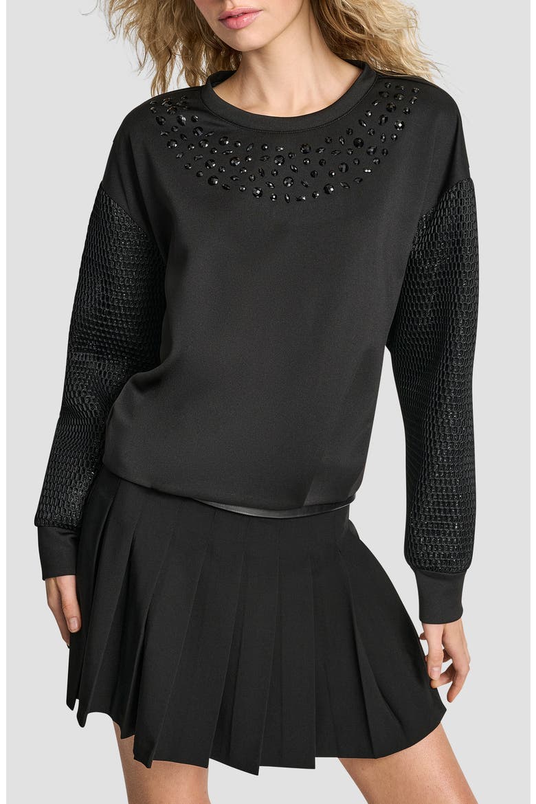 Mixed Media Bubble Sweatshirt, Main, color, BLACK