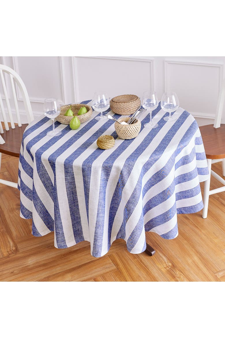 Linen Round Tablecloth - Cabana Stripe, Alternate, color, Navy and White