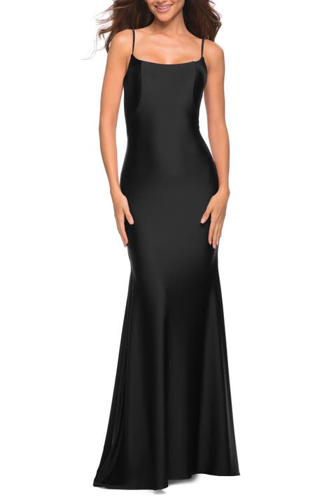 Chic Luxe Jersey Gown with Train and V Back