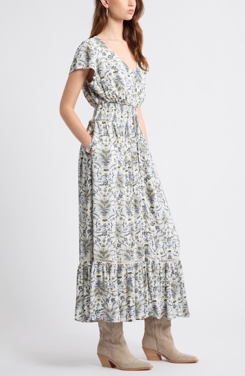 Treasure & Bond Print Smocked Waist Ruffle Hem Maxi Dress, Alternate, color, Ivory Shell Willow Floral