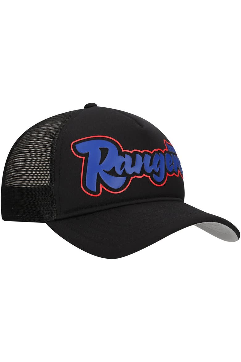 Men's New Era Black Texas Rangers Retro Bold A-Frame Trucker 9FORTY Adjustable Hat, Alternate, color, Black