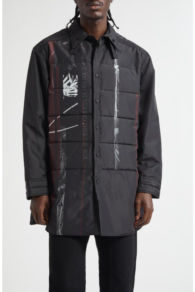 Tobacco Print Double Layer Padded Jacket, Main, color, BLACK