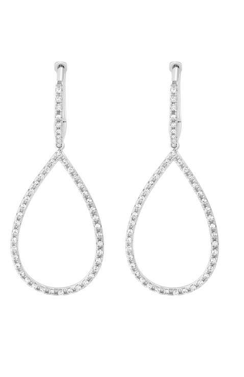 14K White Gold Diamond Dewdrop Earrings