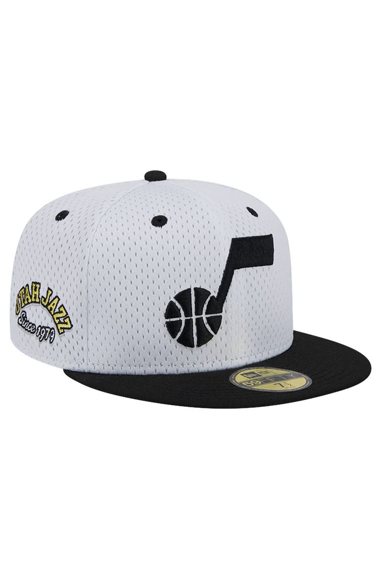 New Era Men's New Era White/Black Utah Jazz Throwback 2Tone 59FIFTY Fitted Hat, Main, color, White