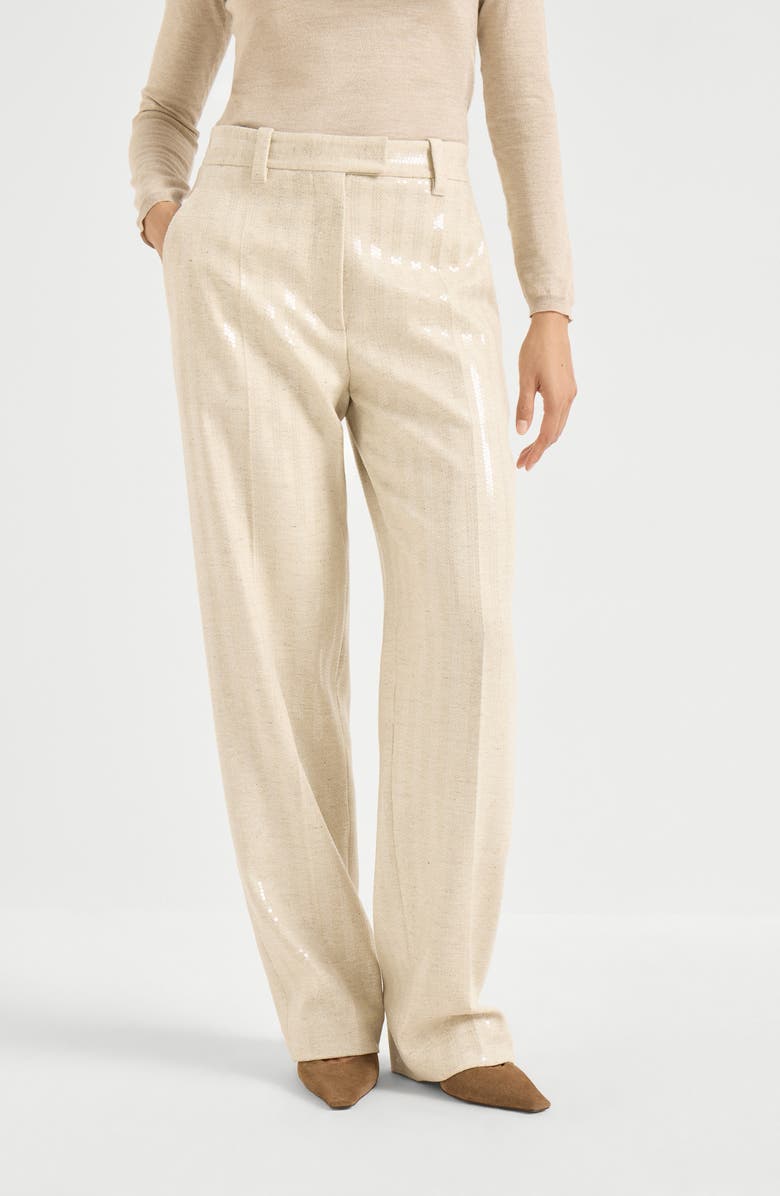 Brunello Cucinelli Dazzling chevron trousers, Alternate, color, Buff