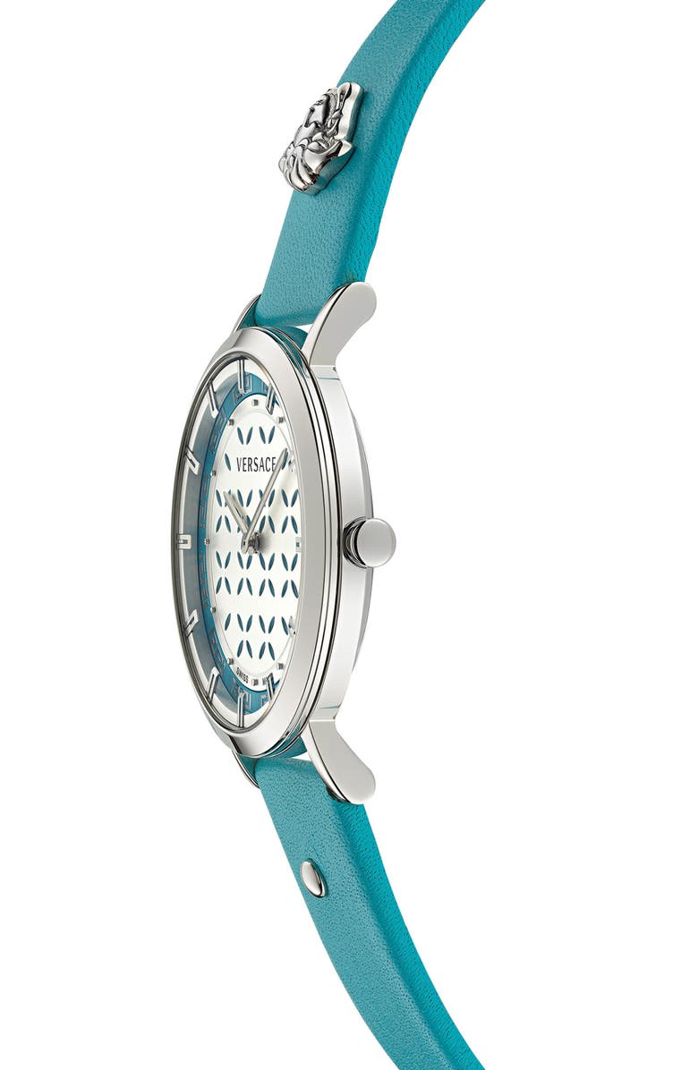 Versace New Generation Two-Hand Quartz Leather Strap Watch, 36mm, Alternate, color, Stainless Steel
