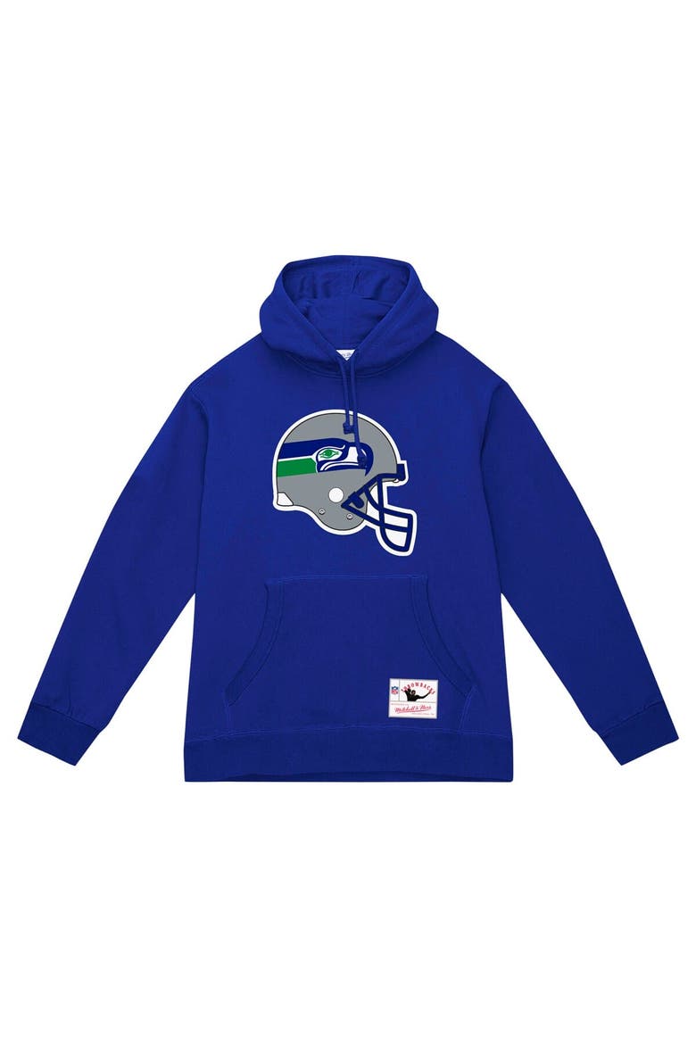 Men's Mitchell & Ness College Navy Seattle Seahawks Helmet Logo Vintage Pullover Hoodie, Alternate, color, College Navy