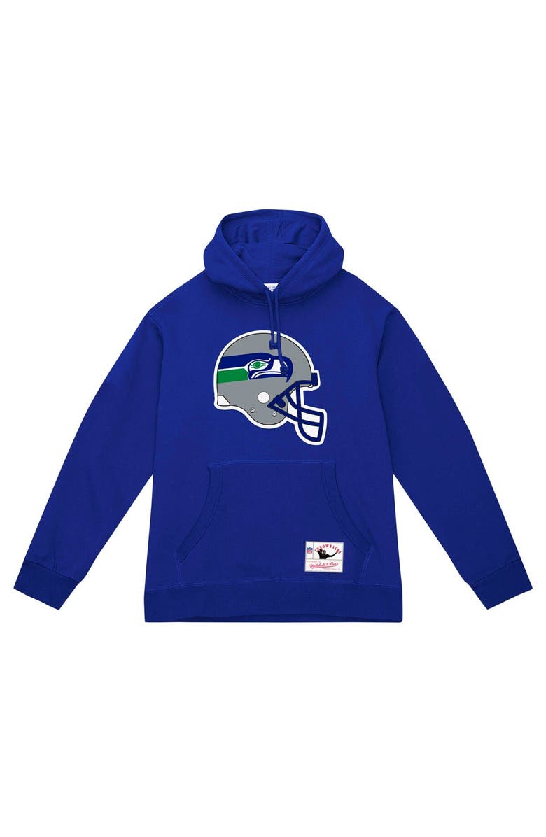 Men's Mitchell & Ness College Navy Seattle Seahawks Helmet Logo Vintage Pullover Hoodie