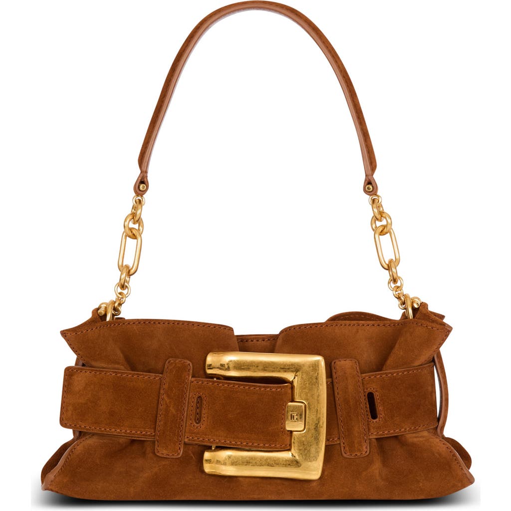 Balmain Anthem Mini suede leather bag in Brown at Nordstrom