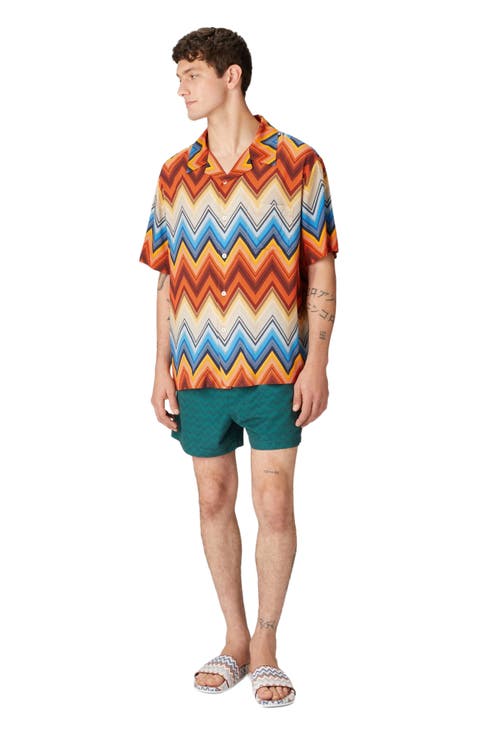 Viscose Bowling Shirt With Macro Zigzag And Breast Pocket