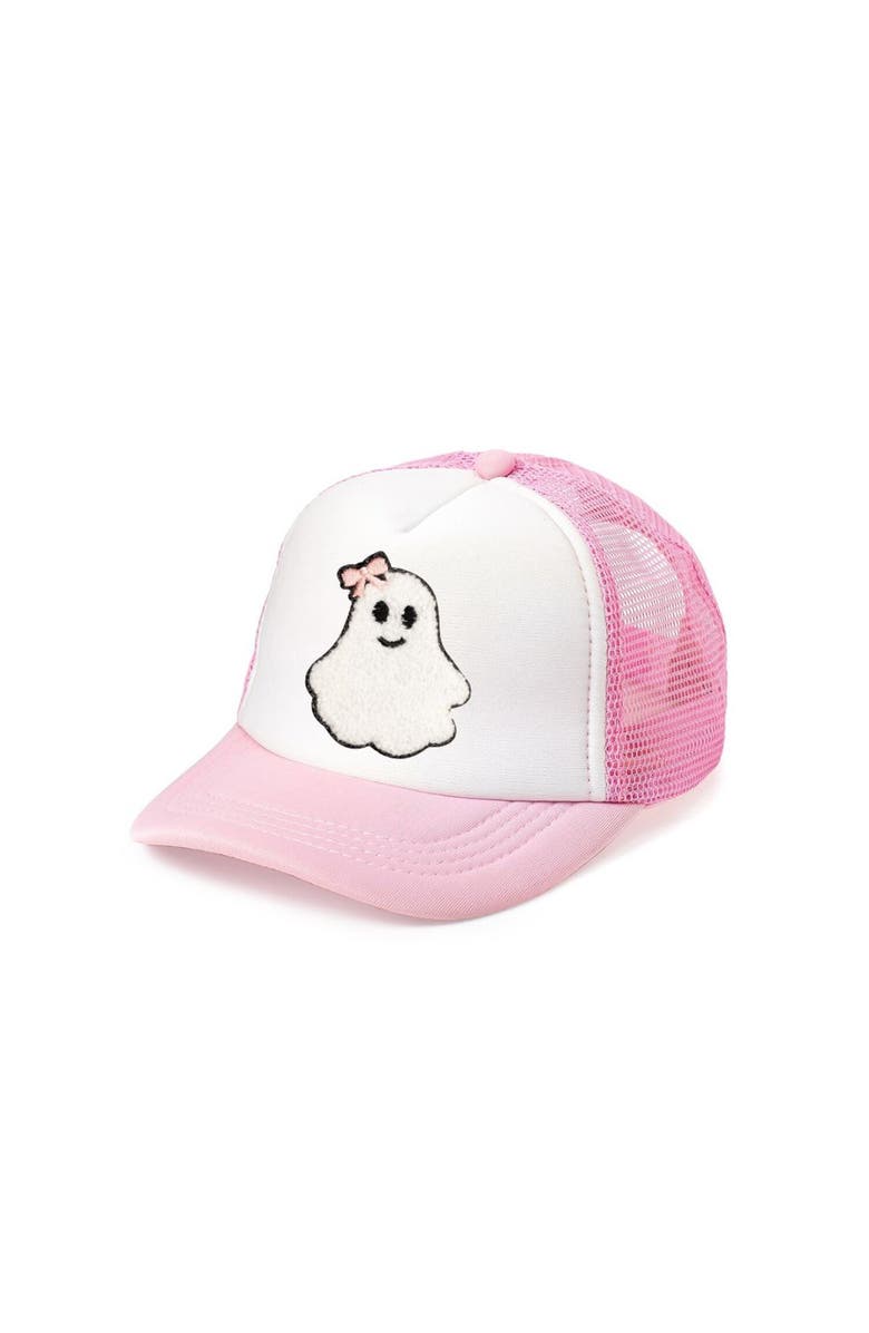 Sweet Wink Girly Ghost Patch Halloween Trucker Hat, Main, color, 