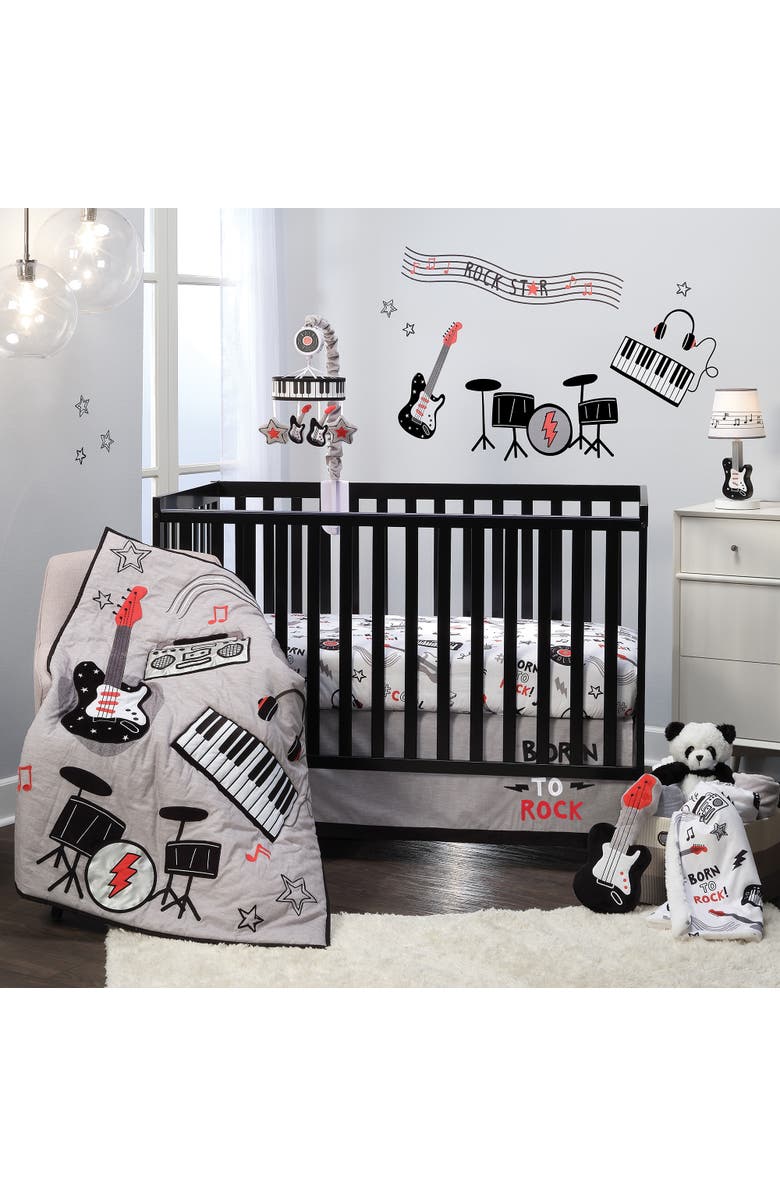 Lambs & Ivy Rock Star Musical Instruments 3-Piece Baby Crib Bedding Set, Alternate, color, Gray