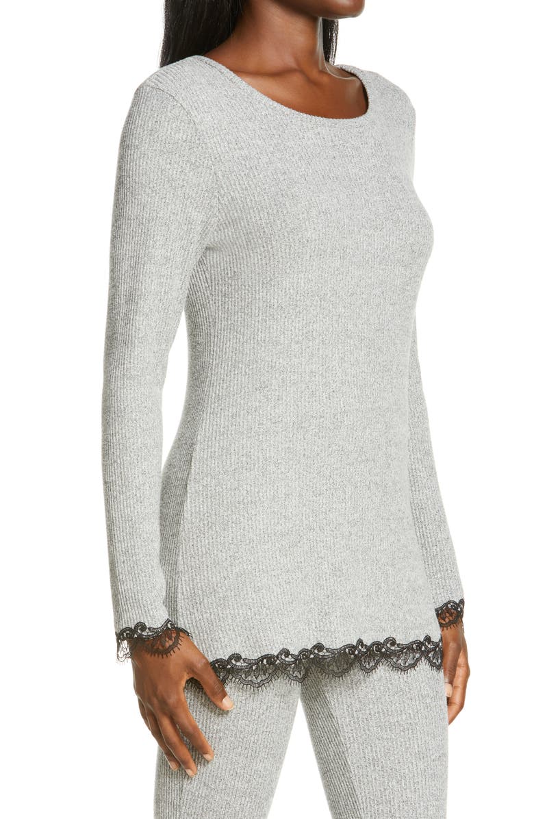 Natori Luxe Ulla Lace Trim Ribbed Top, Alternate, color, 