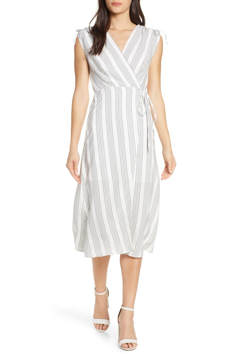 Pershing Square Midi Wrap Dress, Main, color, BLACK/ WHITE