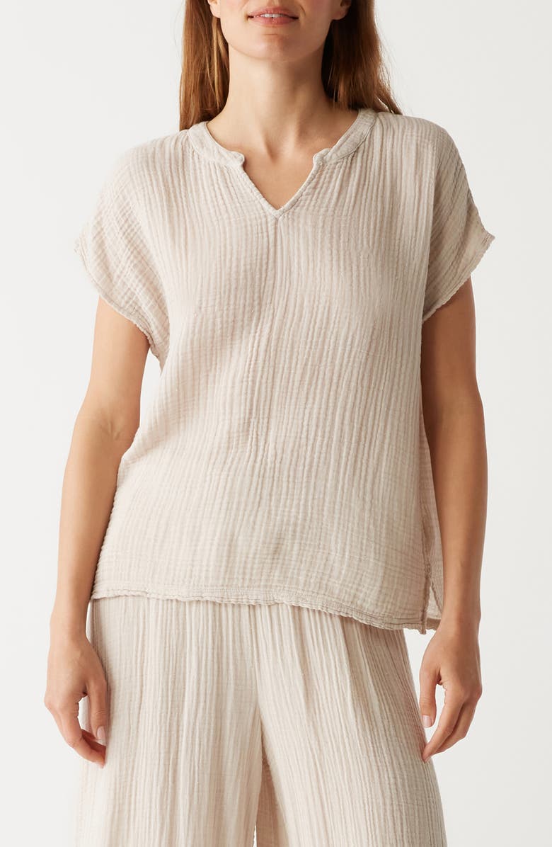 Michael Stars Naomi Split Neck Gauze Top, Main, color, Cement