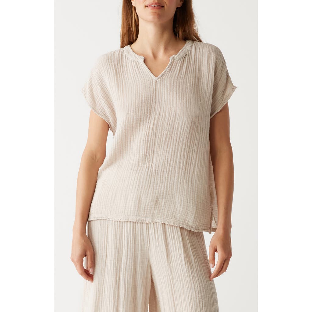 Michael Stars Naomi Split Neck Gauze Top In Cement