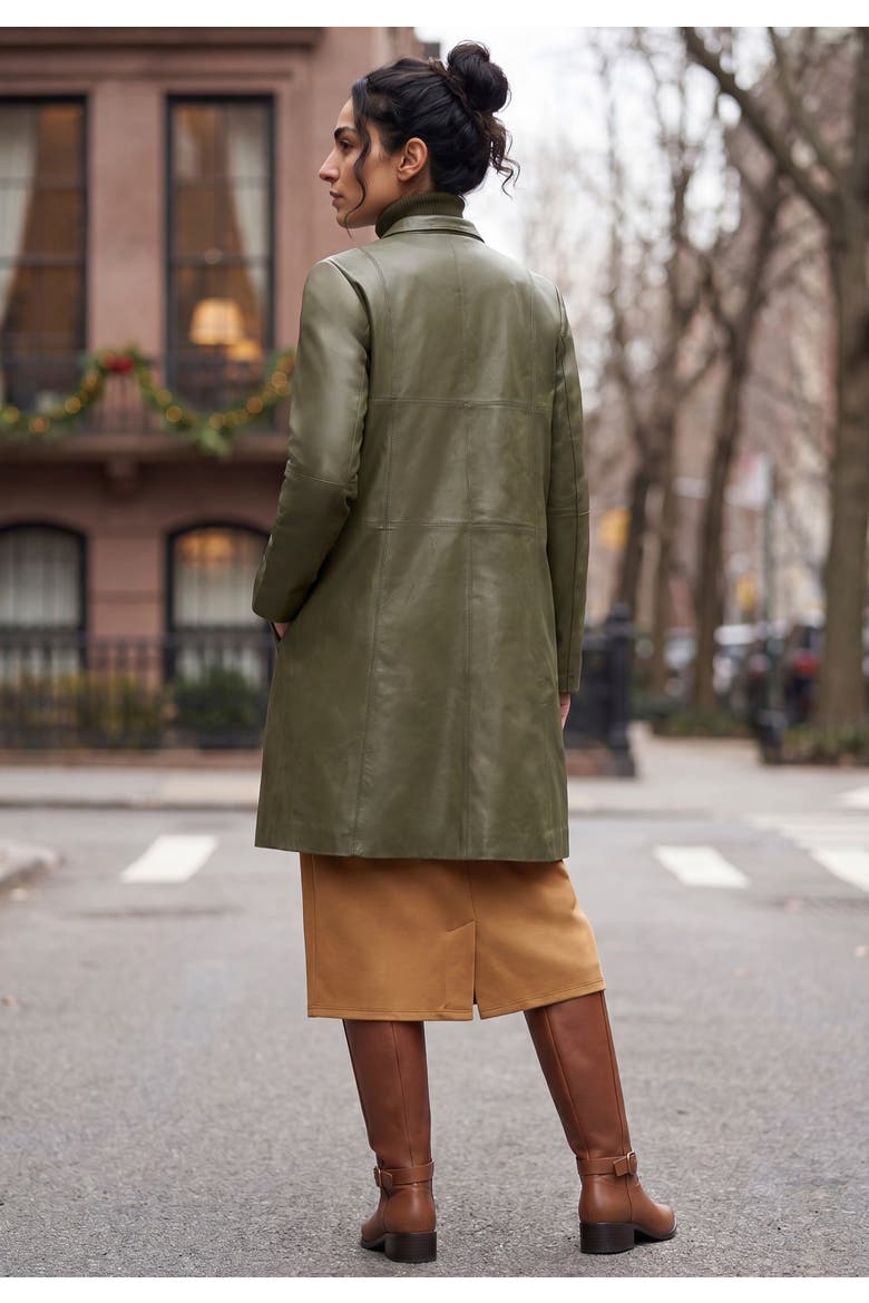 Leather Swing Coat, Alternate, color, DARK OLIVE GREEN