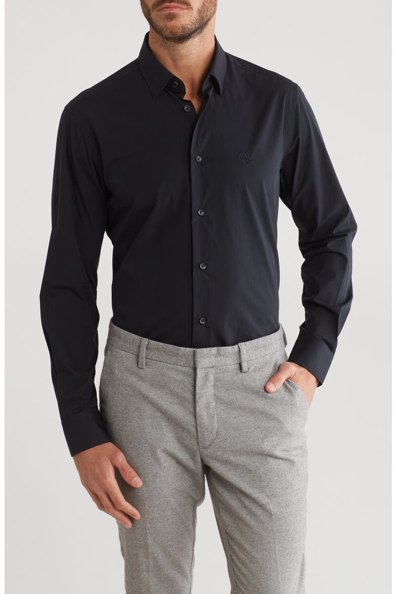 Slim Fit Cotton Dress Shirt, Main, color, BLACK