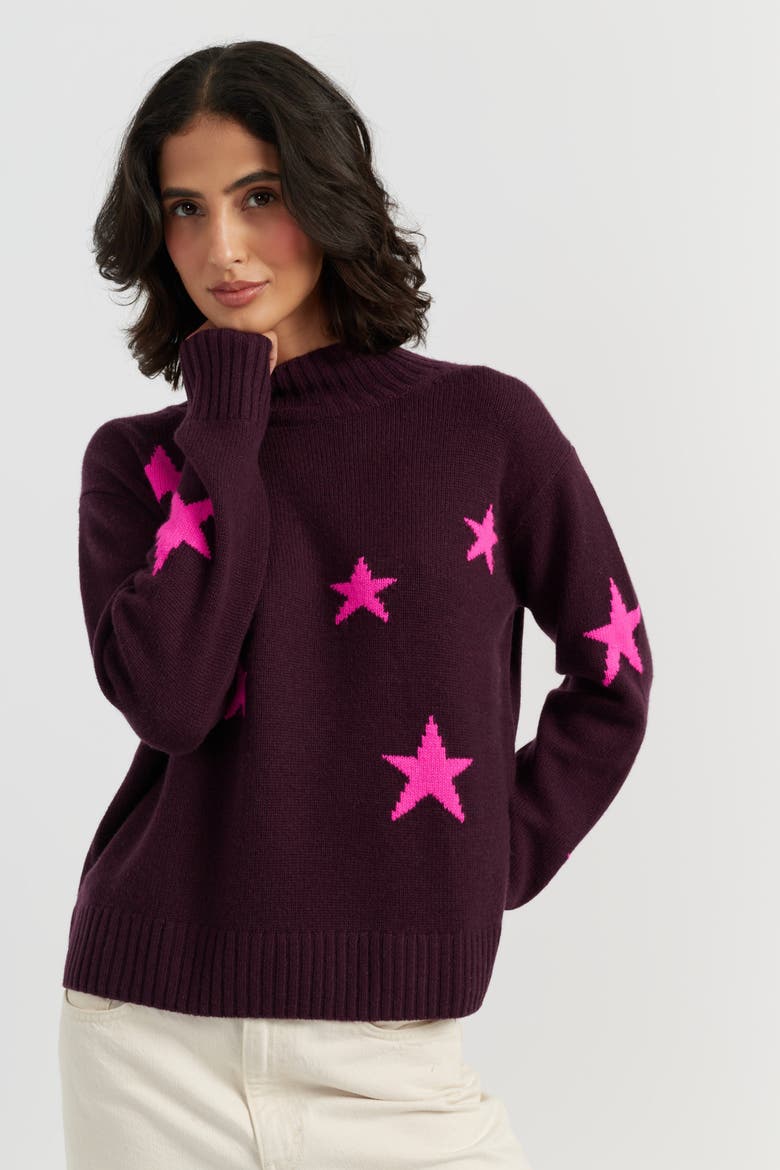 Wool-Cashmere Blend Star Roll Neck Sweater, Alternate, color, Aubergine