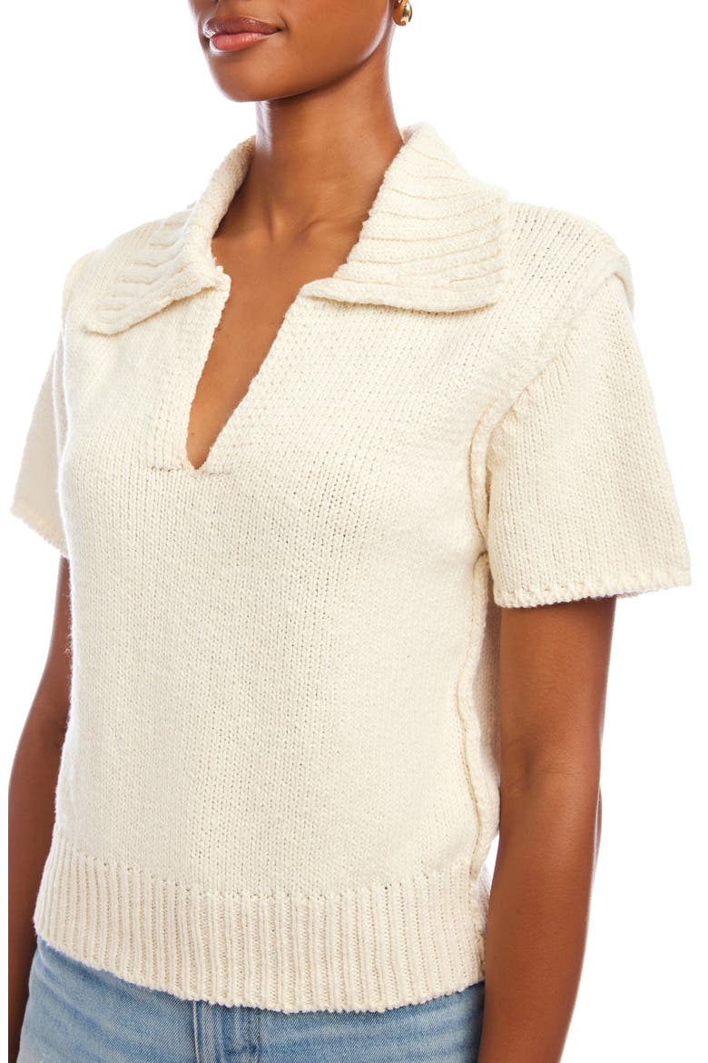 Evie Cotton Johnny Collar Polo, Alternate, color, CREAM