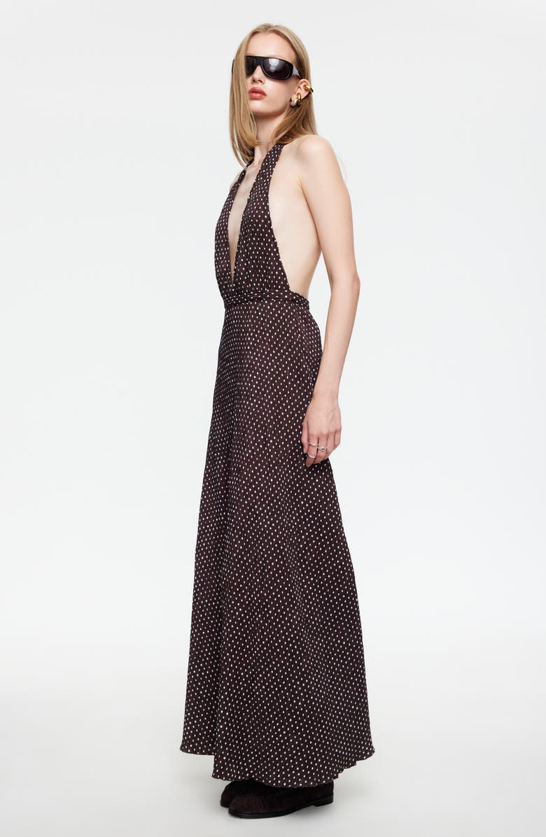 LIONESS District Maxi Halter Dress, Alternate, color, Chocolate Blue Polka