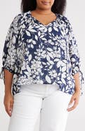Renee C Floral Tie Sleeve Top
