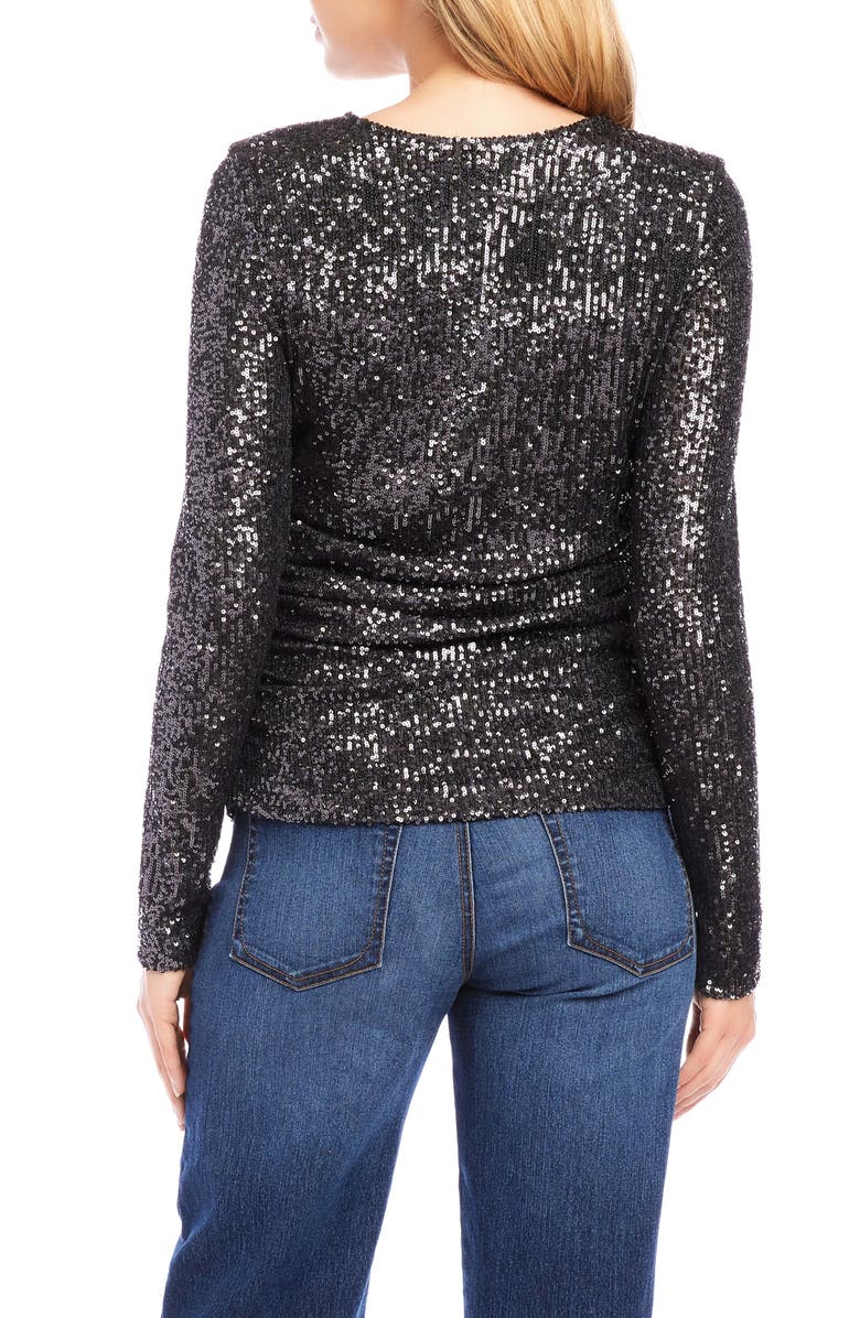 Karen Kane Sequin Ruched Long Sleeve Top, Alternate, color, 