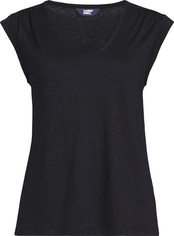 Lands' End Linen Blend Cap Sleeve Gathered Shoulder Tee