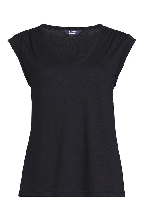 LANDS' END LANDS' END LINEN BLEND CAP SLEEVE GATHERED SHOULDER TEE