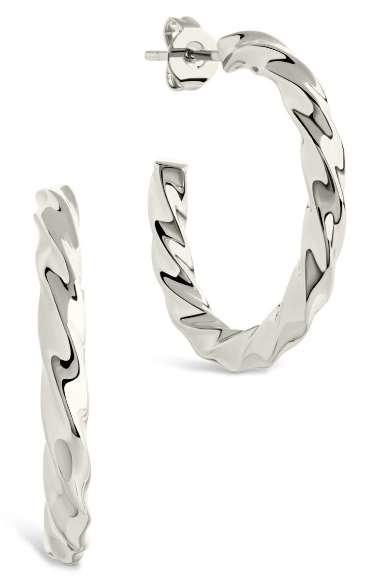 Sterling Forever Chandler Twisted Hoop Earrings, Main, color, Silver